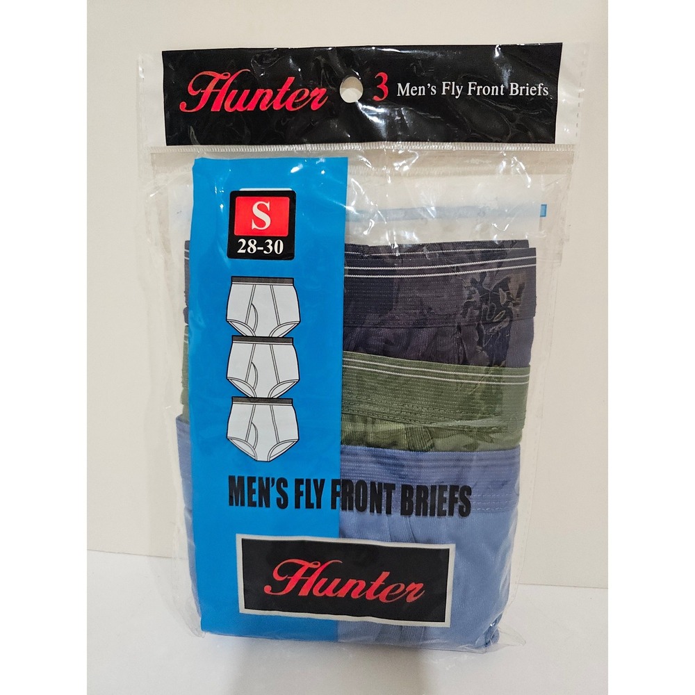 Hunter Mens 3 Pack Fly Front Briefs Blue Green Grey Cotton Blend‎ M401/BH Small
